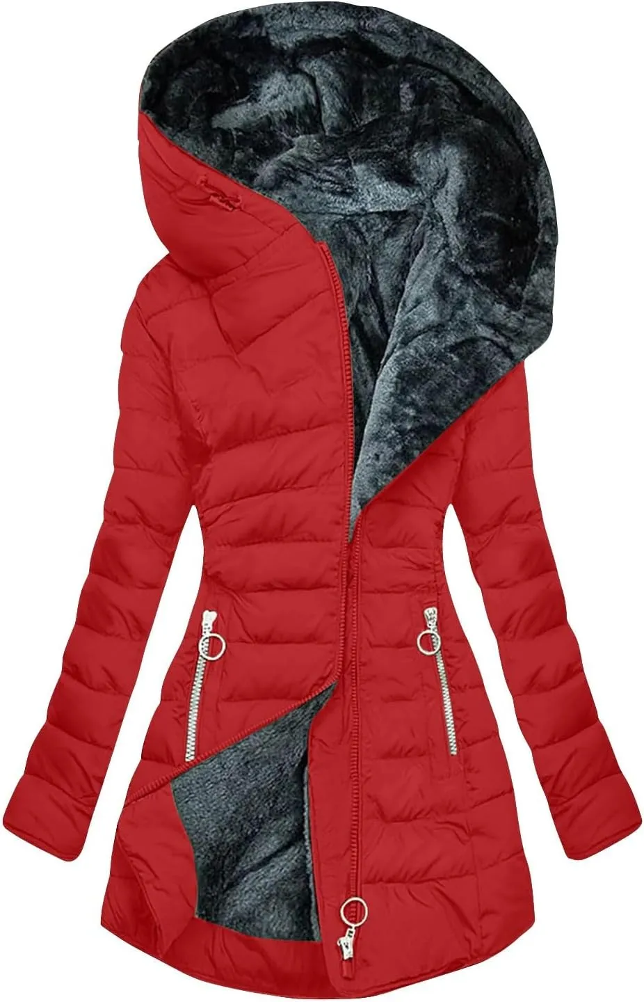 Women's Coats Winter Puffer Jackets Thicken Coats Fleece Lined Down Jackets Faux Fur Hooded Parka Outwear 2024