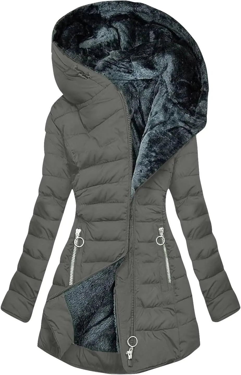Women's Coats Winter Puffer Jackets Thicken Coats Fleece Lined Down Jackets Faux Fur Hooded Parka Outwear 2024