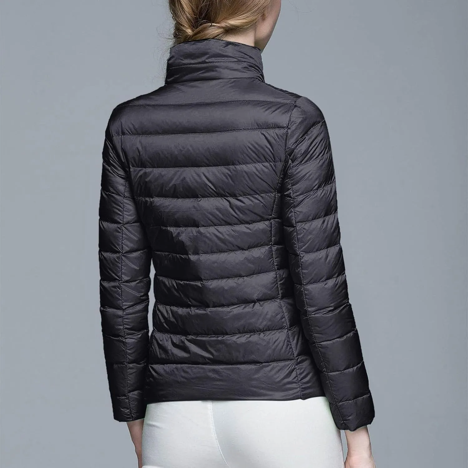 Women's Down Jackets & Parkas Packable Lightweight Warm Winter Quilted Jacket Stand Collar Slim Fit Cropped Puffer Jackets