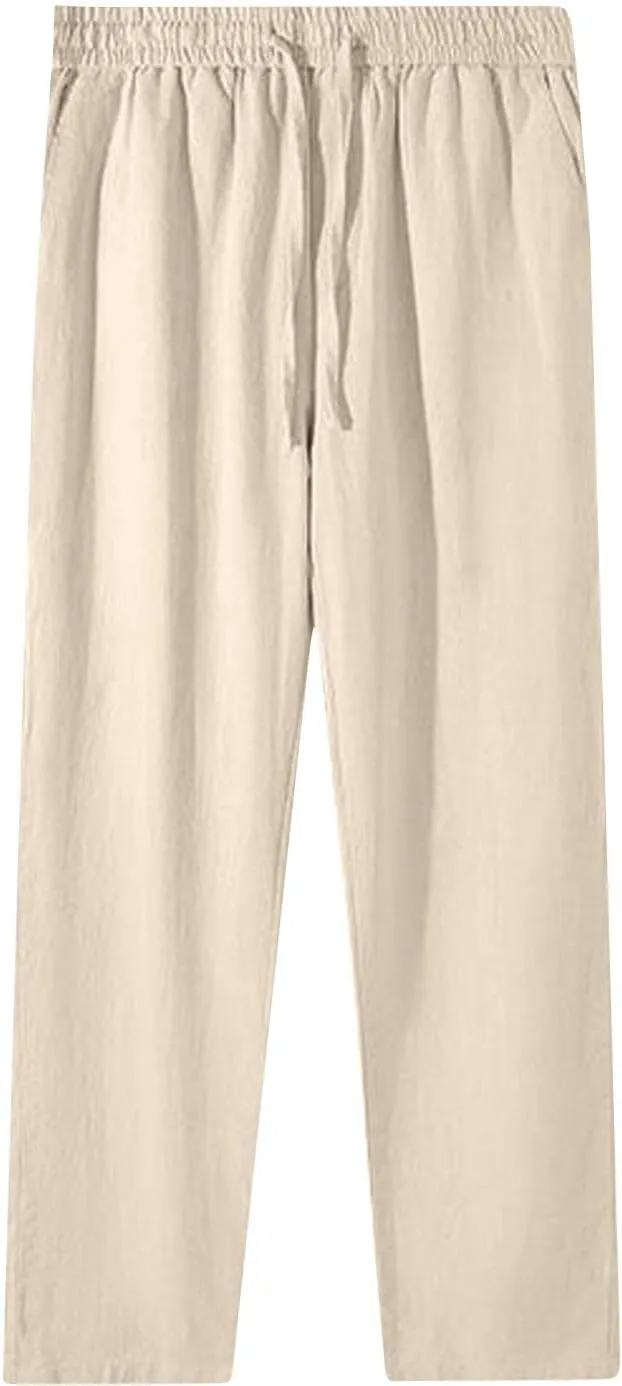 Womens Elastic High Waisted Work Pants Cotton Straight Leg Drawstring Trousers Summer Casual Athletic Yoga Pant