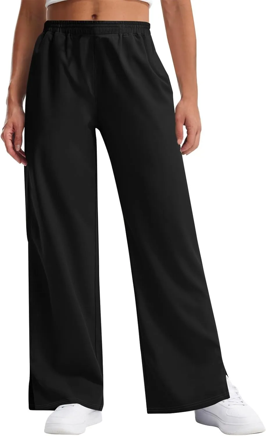 Women's Pants Casual Elastic Waist Drawstring Sumemr Pants Trendy Straight Wide Leg High Waisted with Pockets Trousers