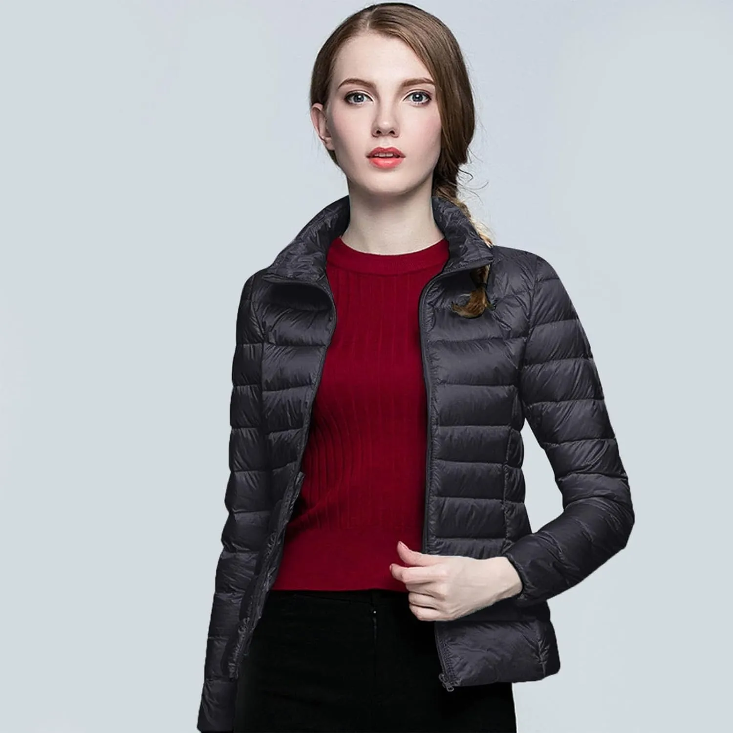 Women's Plus Size Lightweight Puffer Jacket Packable Winter Warm Quilted Bubble Coat Waterproof Windproof Collared