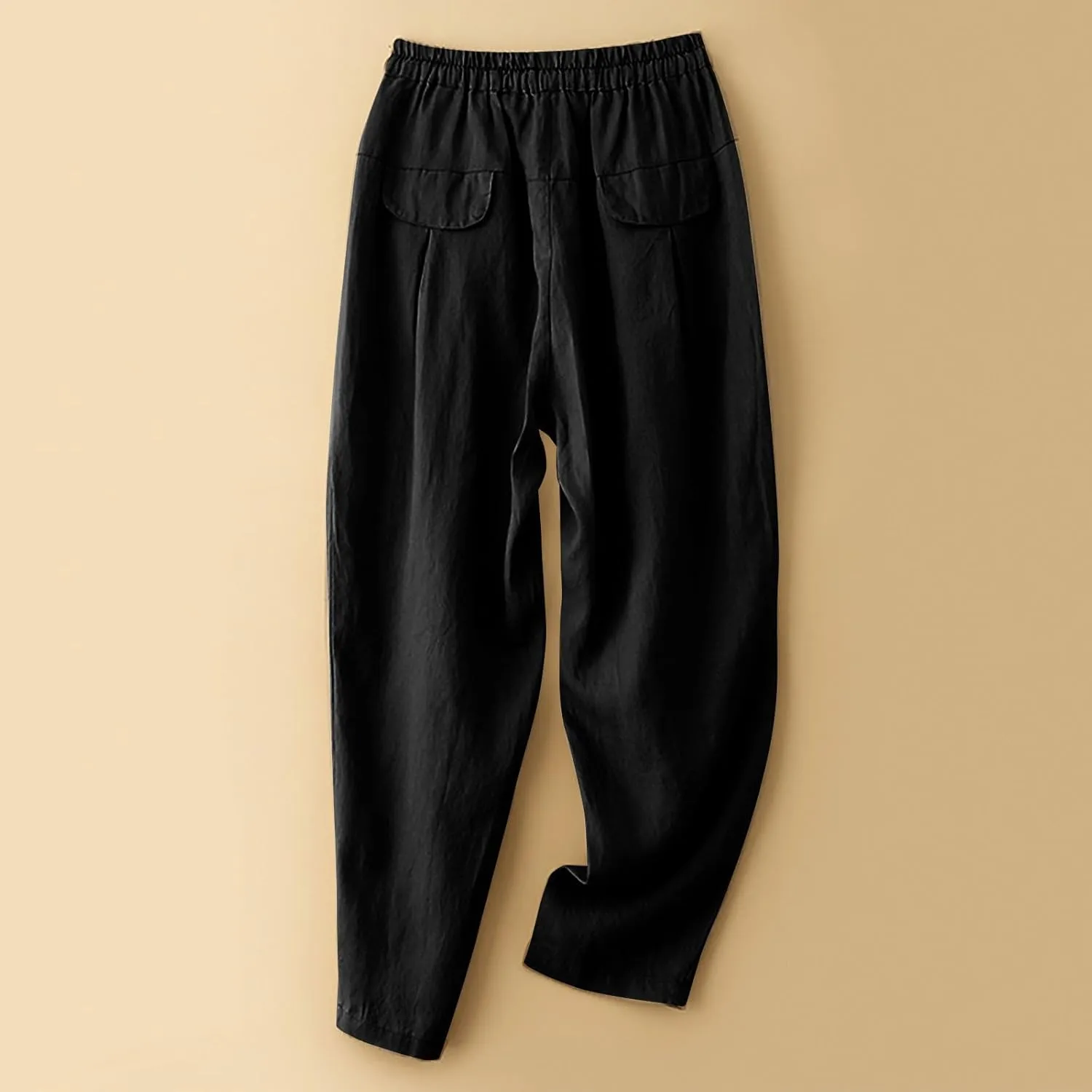 Women's Pure Cotton Linen Capris Loose Elastic Crop Trousers Soft Lightweight Casual Straight Legs Pants Sweatpant