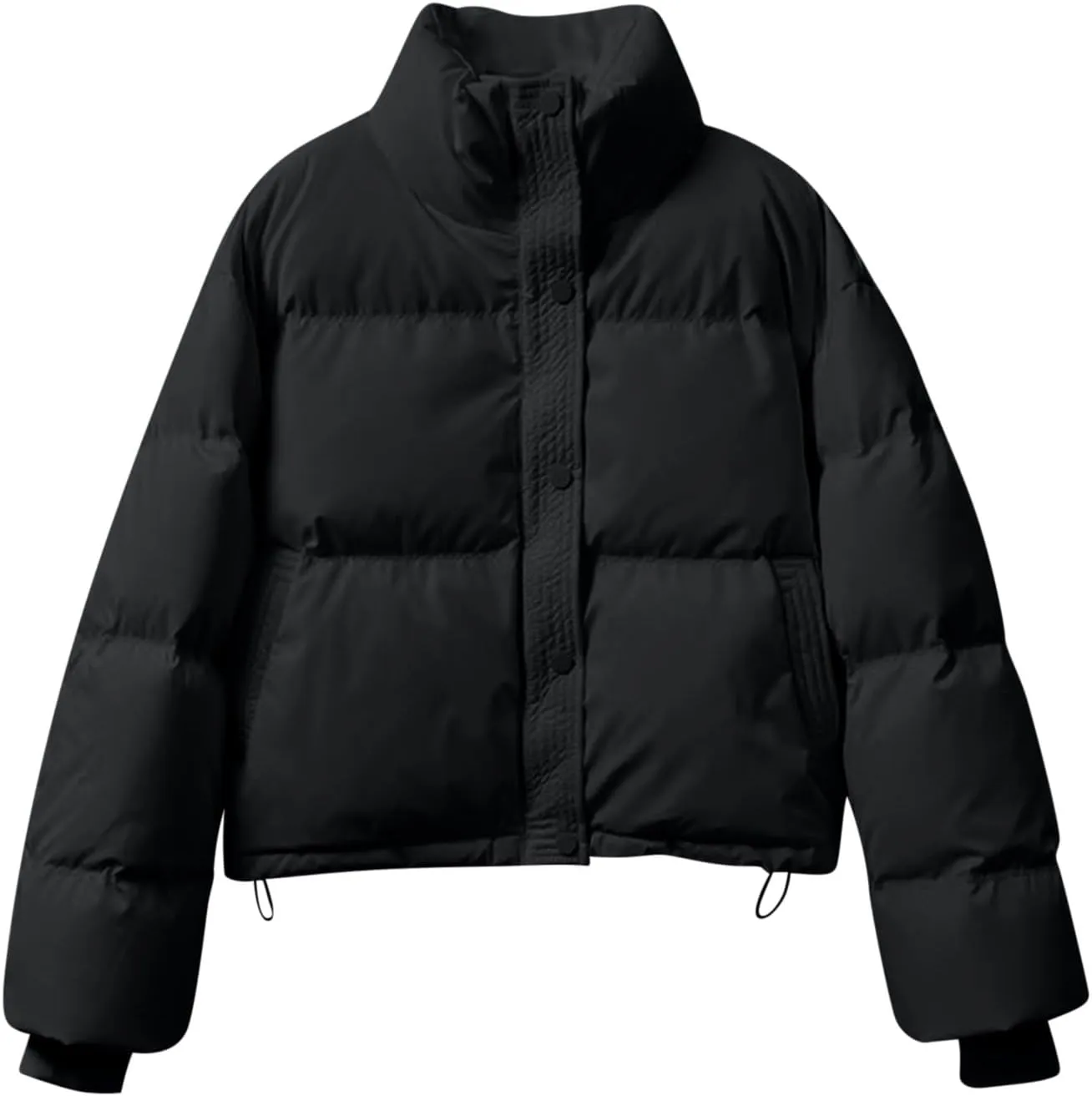Women's Winter Jackets Long Sleeve Zip Puffer Jacket Solid Color Stand Collar Baggy Short Down Coats with Pockets