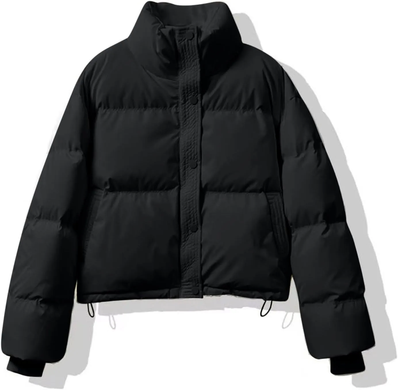 Women's Winter Jackets Long Sleeve Zip Puffer Jacket Solid Color Stand Collar Baggy Short Down Coats with Pockets