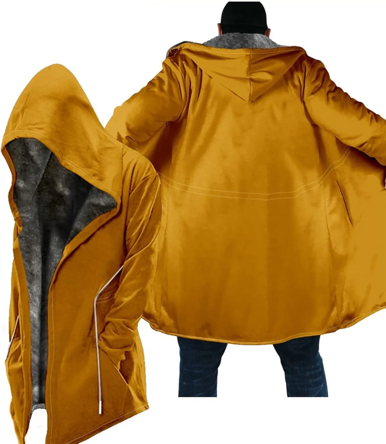 Ymosrh Men's Cool Jacket Solid Color Sherpa Fleece Lined Long Jackets Sleeveless Zip Up Winter Hoodie Coats Jacket, M-6XL