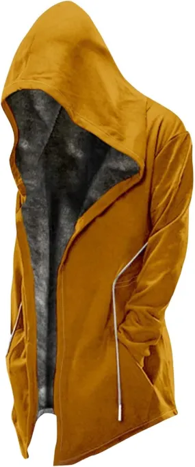Ymosrh Men's Cool Jacket Solid Color Sherpa Fleece Lined Long Jackets Sleeveless Zip Up Winter Hoodie Coats Jacket, M-6XL