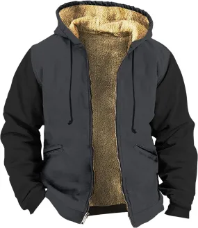 Ymosrh Men's Hooded Winter Coat Outdoor Sherpa Fleece Lined Jackets Warm Zip Up Sweatshirts Hoodie Coats Jacket, M-7XL