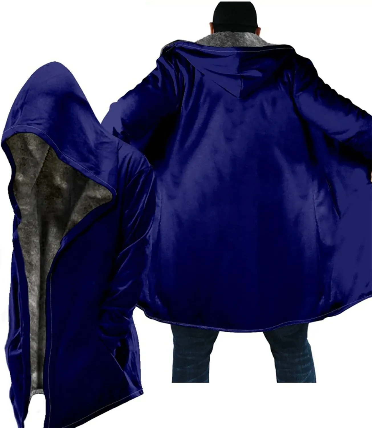 Ymosrh Men's Long Jacket Casual Sherpa Lined Hooed Thick Fleece Hoodie Jackets Winter Warm Coats Work Jacket, S-8XL